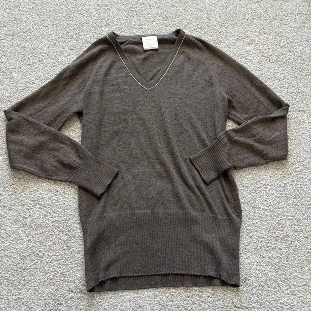 Nike Golf Wool Blend Sweater Womens M Brown V Neck Pointelle Open Knit Preppy